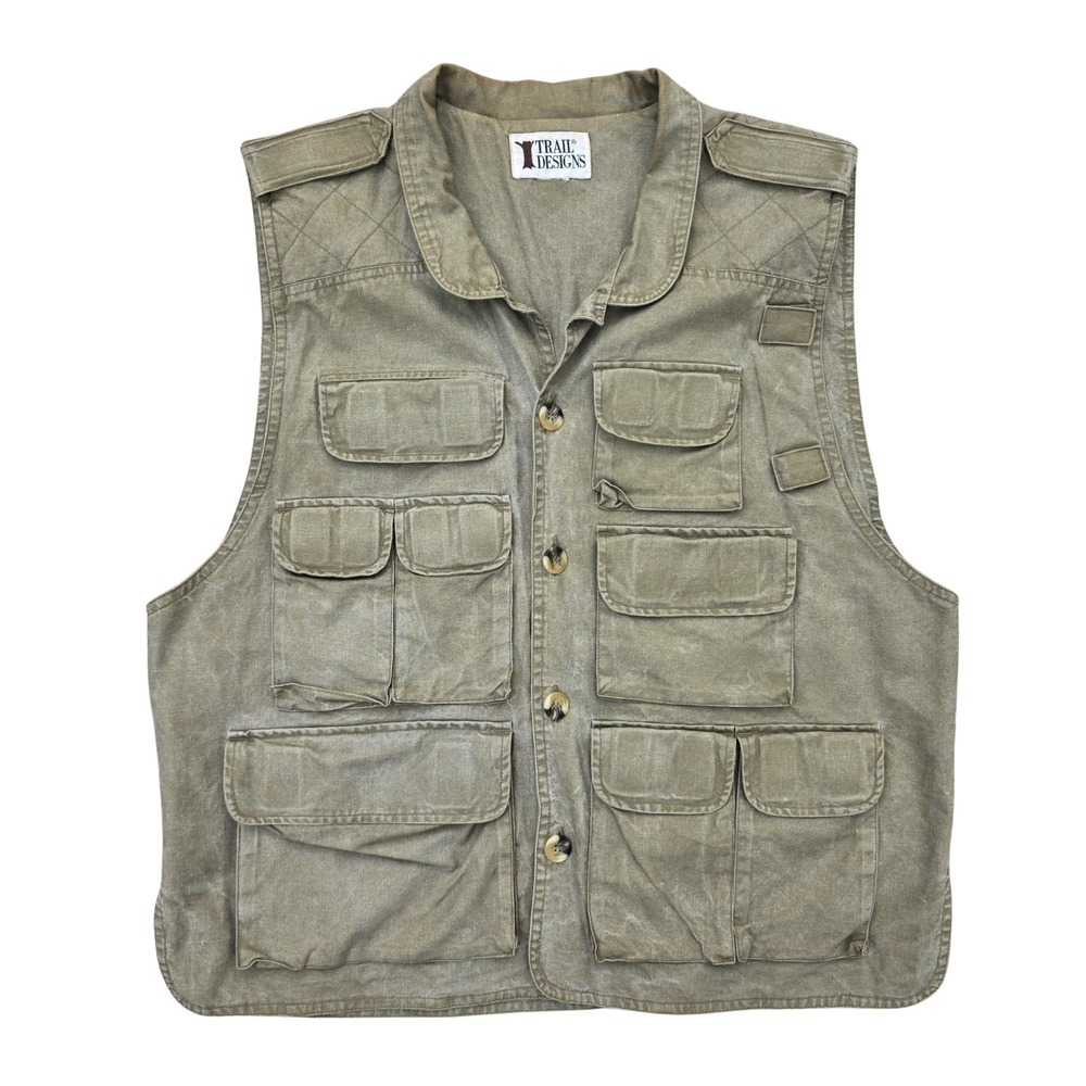 Vintage‎ Utility Vest Men's L Green Multi-Pocket Faded Rugged Gorpcore Fishing